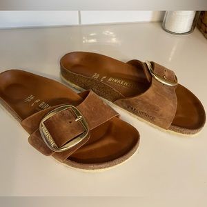 Birkenstocks Madrid Big Buckle in Cognac Leather